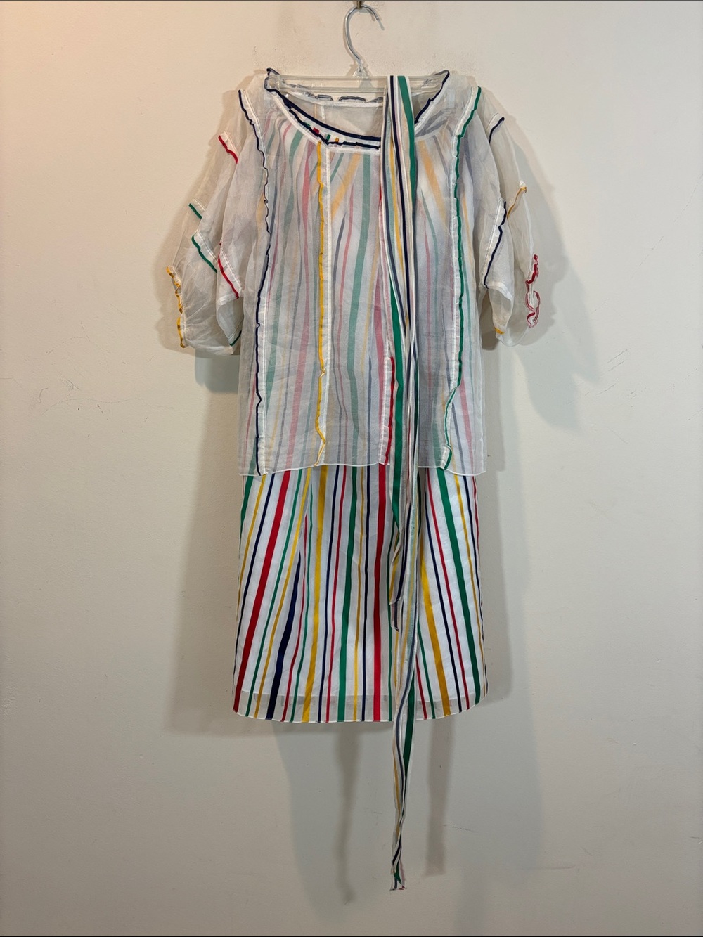 Vintage White and Multicolor Stripe Skirt Set